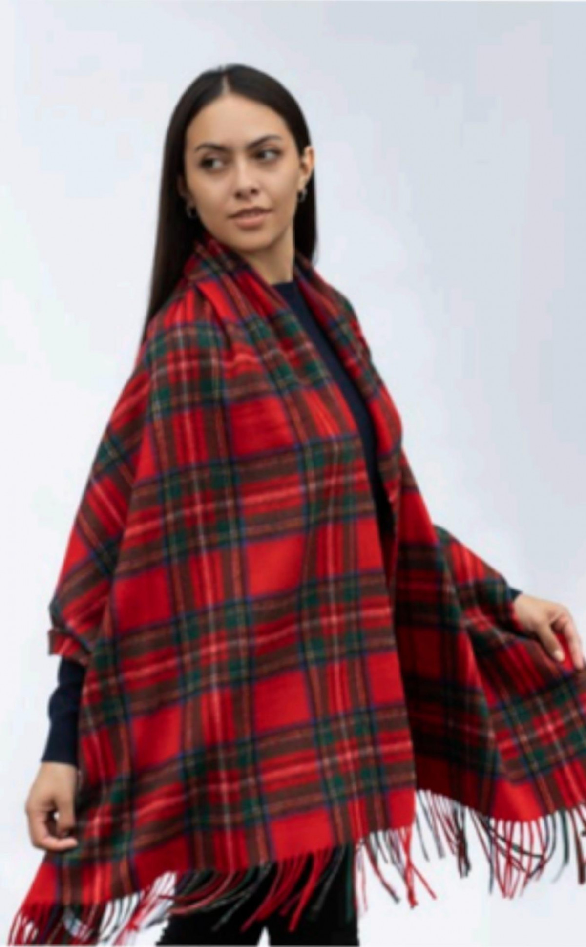 Stewart Royal Red Plaid Cashmere Scarf Made in Scotland at Women's Clothing store