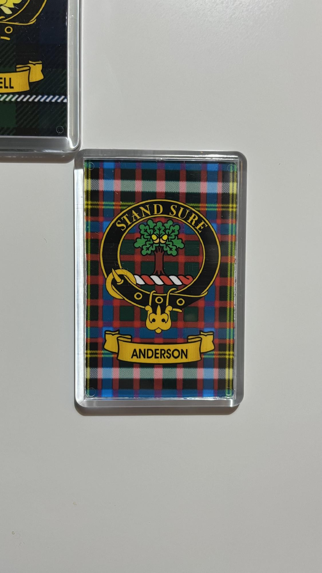 Aimant Frigo Décoratif Tartan écossais Douglas - Cercle Métal Avec Clip Photo/memo - Neuf
