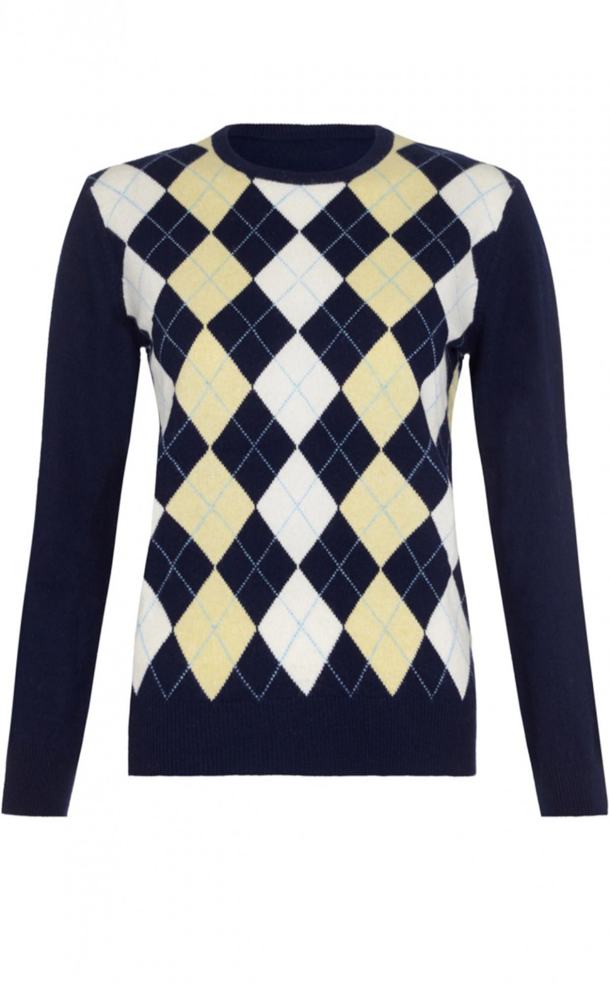 Ladies Cashmere Argyle Crew Neck Sweater | CLAN