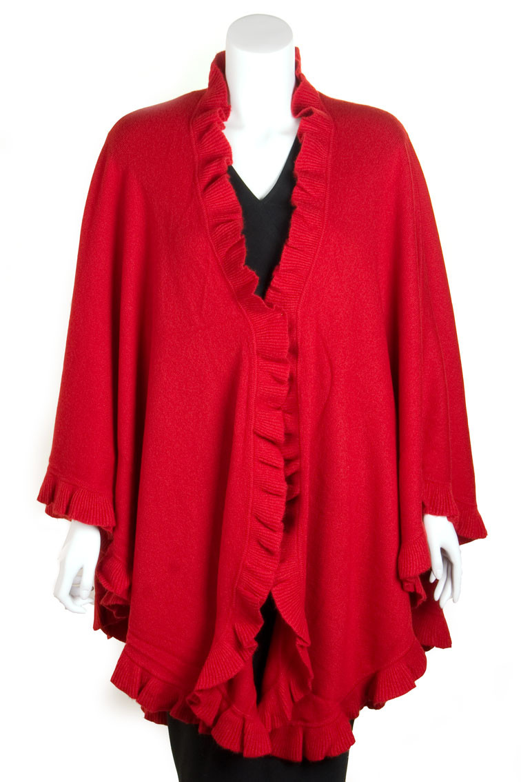 Knitted Cashmere Cape, frilled edge | CLAN