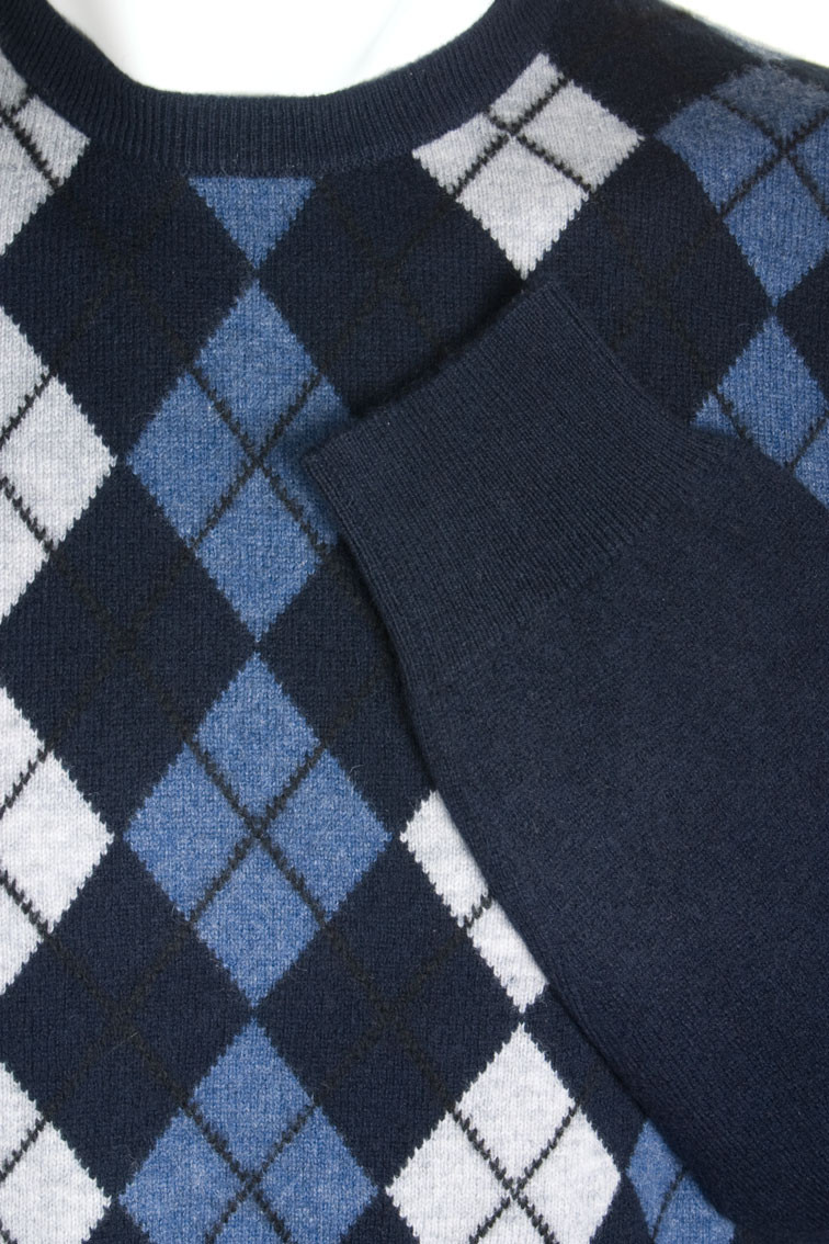 RQP Men's Lightweight Argyle Crewneck Sweater - Classic Vintage Style